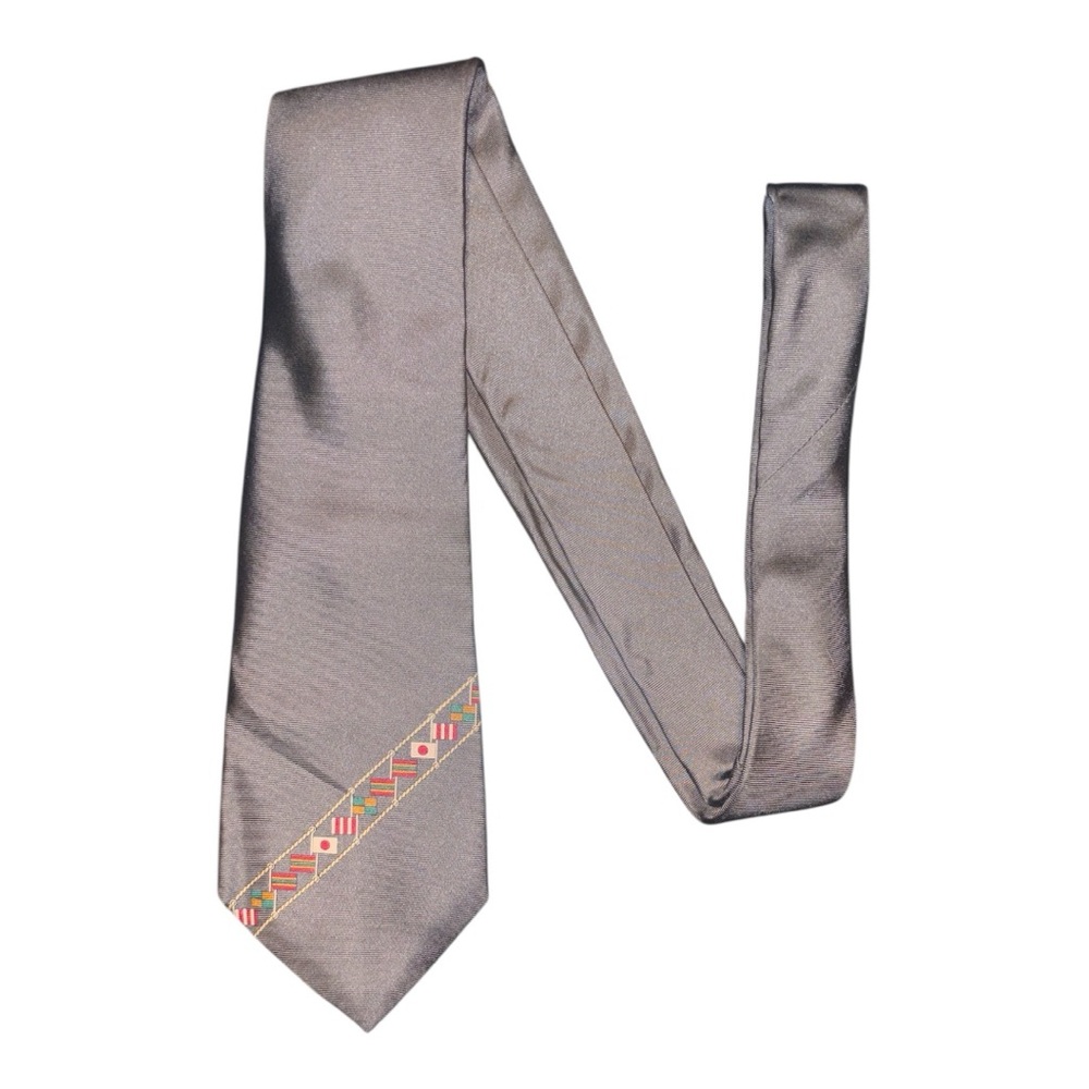 Vintage Gucci Gray Tie with World Flag Accents